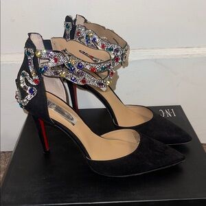 INC International Concepts Black Heels with Multicolor Embellishments